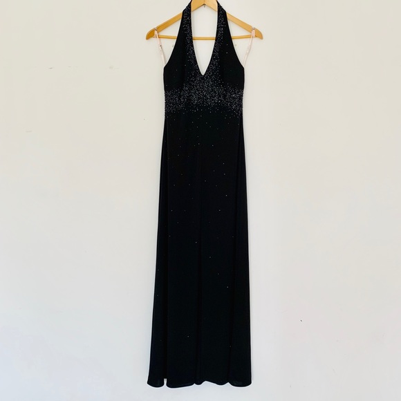 DeLaru Dresses & Skirts - Beaded Black Halter Maxi Prom Dress